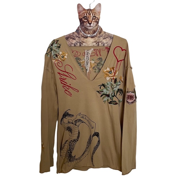 Johnny Was Tops - AS IS Johnny Was Dragon Bleeding Heart Embroided Bell Sleeve Top Size Medium